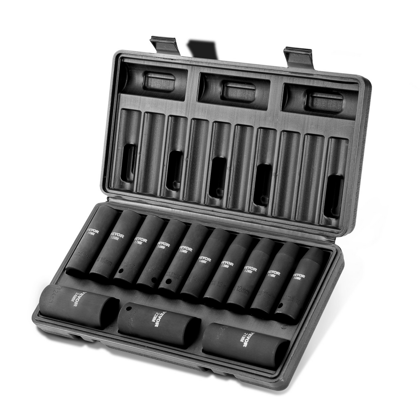 VEVOR 1/2" Drive Impact Socket Set, 13 Piece Deep Socket Set Metric 10-24mm, 6 Point CR-V Alloy Steel for Auto Repair, Easy-to-Read Size Markings, Rugged Construction, Includes Storage Case