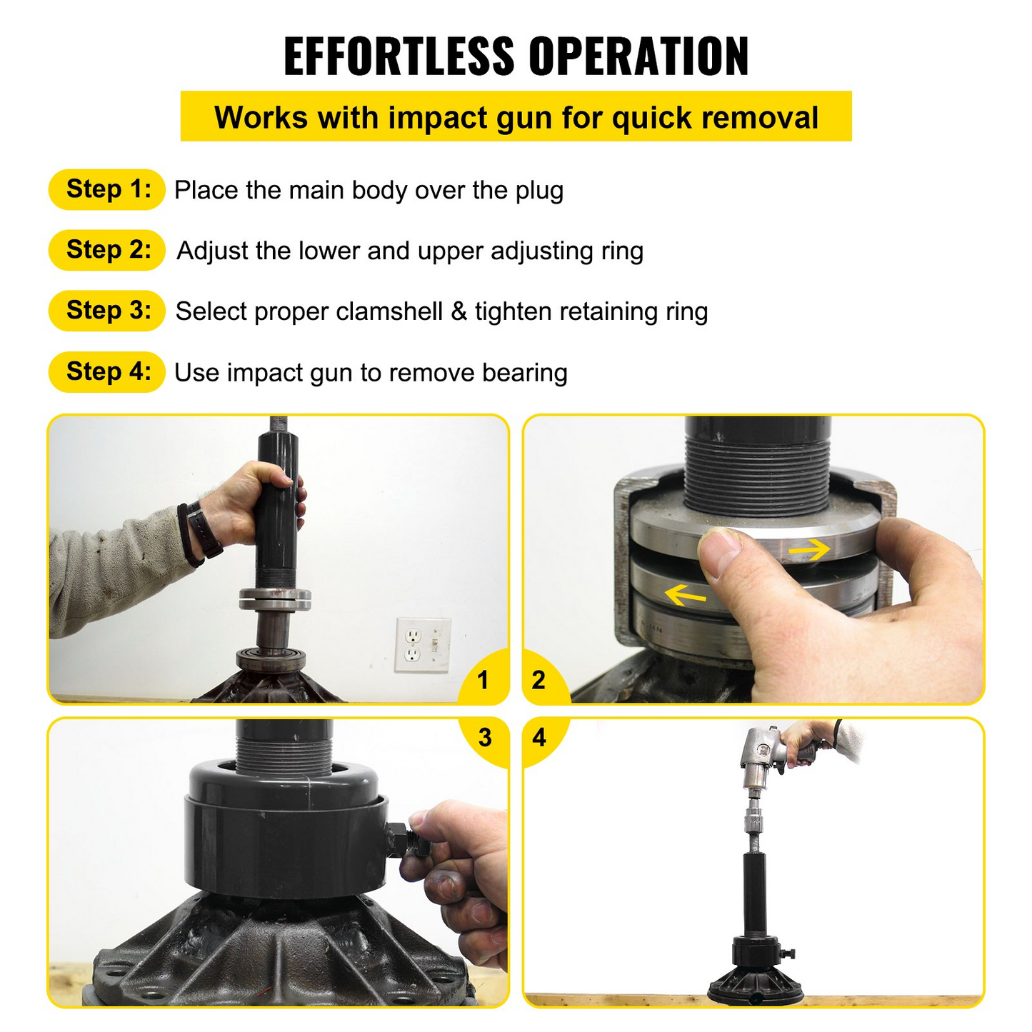 VEVOR Carrier & Pinion Bearing Puller, Compatible with Dana 30, 40, 60, 70, Ford 9" Bearings, Pinion Puller Tool with 2 Clamshells, 45# Steel Clamshell Carrier Bearing Puller for Auto Repair