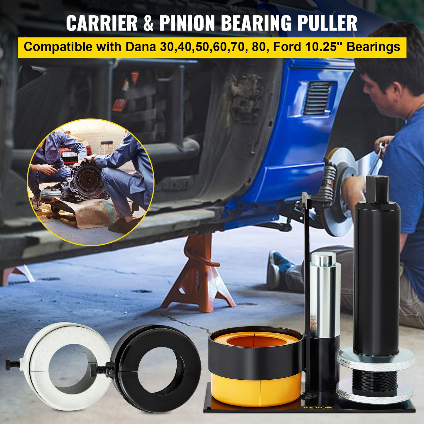 VEVOR Carrier & Pinion Bearing Puller, Compatible with Dana 30,40,50,60,70, 80, Ford 10.25" Bearings, Pinion Puller Tool with 3 Clamshells, 45# Steel Clamshell Bearing Puller for Auto Repair