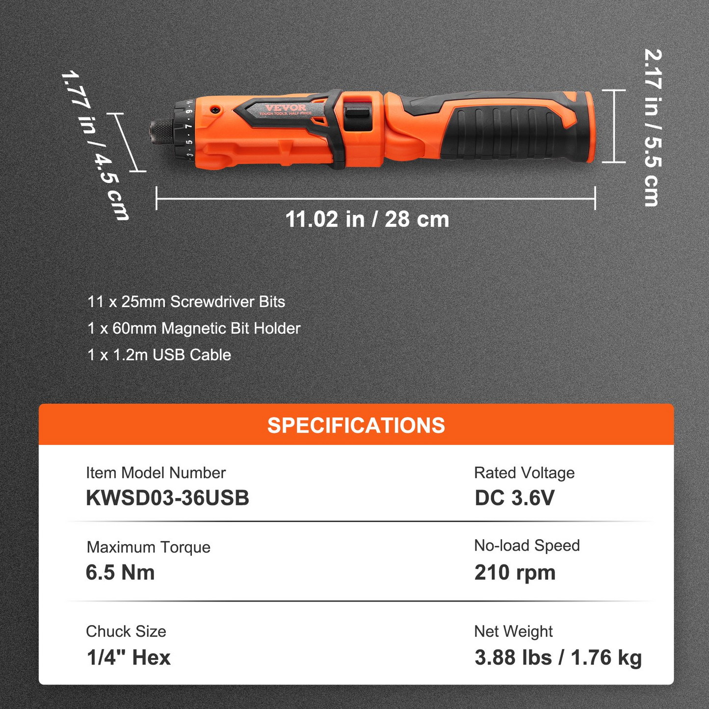 VEVOR Cordless Screwdriver, 4V 7Nm Electric Screwdriver Rechargeable Set with 11 Accessory Kit and Charging Cable, LED Light Dual Position Handle, Nut Drivers Magnetic Bit Holder Tool Kit Home Repair