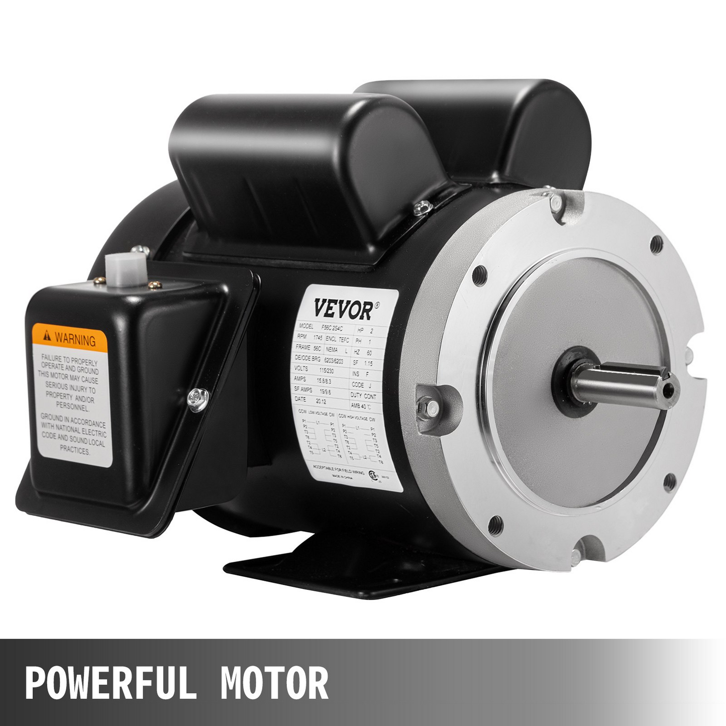 VEVOR Electric Compressor Motor, 2 HP, Rated Speed 1725 RPM Single Phase Electric Motor, AC 115V 230V Air Compressor Motor 56C Frame, Suitable for Agricultural Machinery and General Equipment