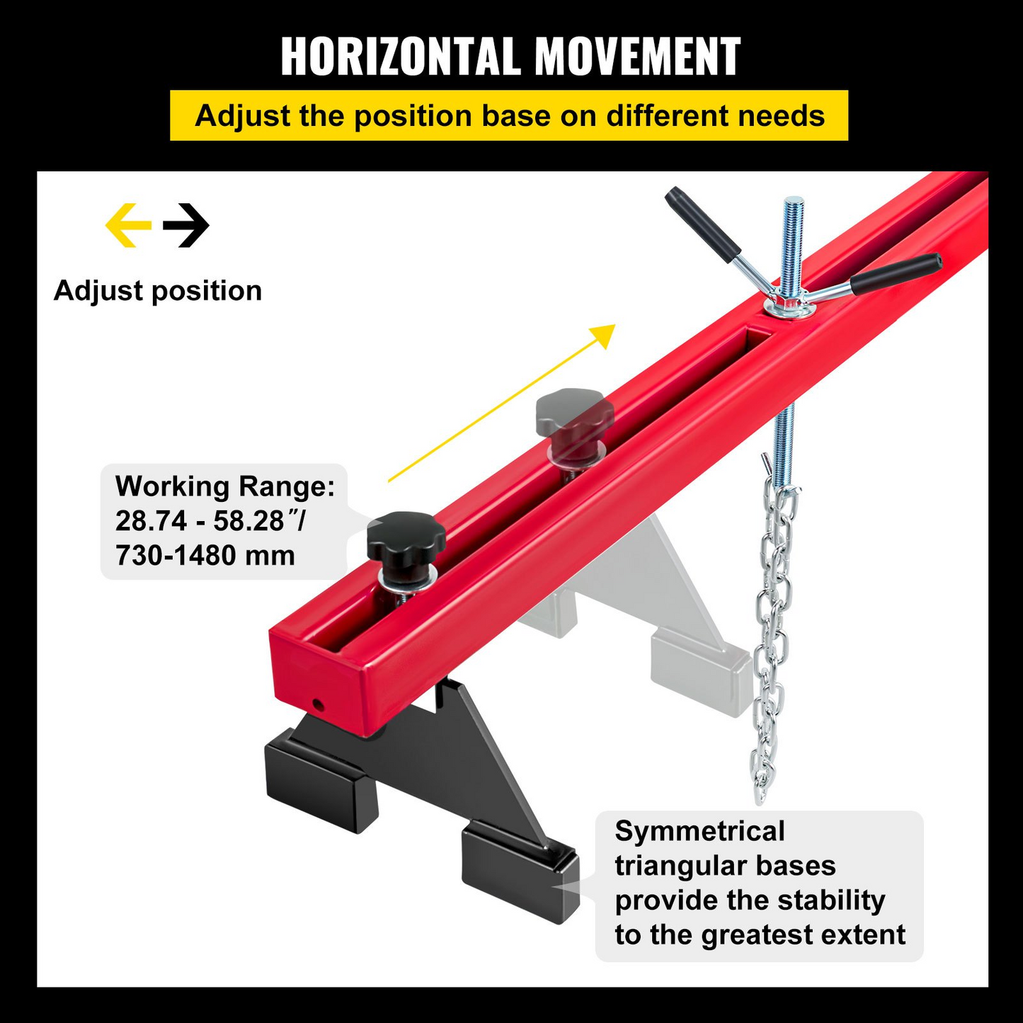 VEVOR Engine Support Bar 1100 Lbs Capacity Engine Transverse Bar Engine Hoist 2 Point Lift Holder Hoist Dual Hooks, Engine Hoist Keeps Engine Stable for Home Garages & Auto Repair Shop