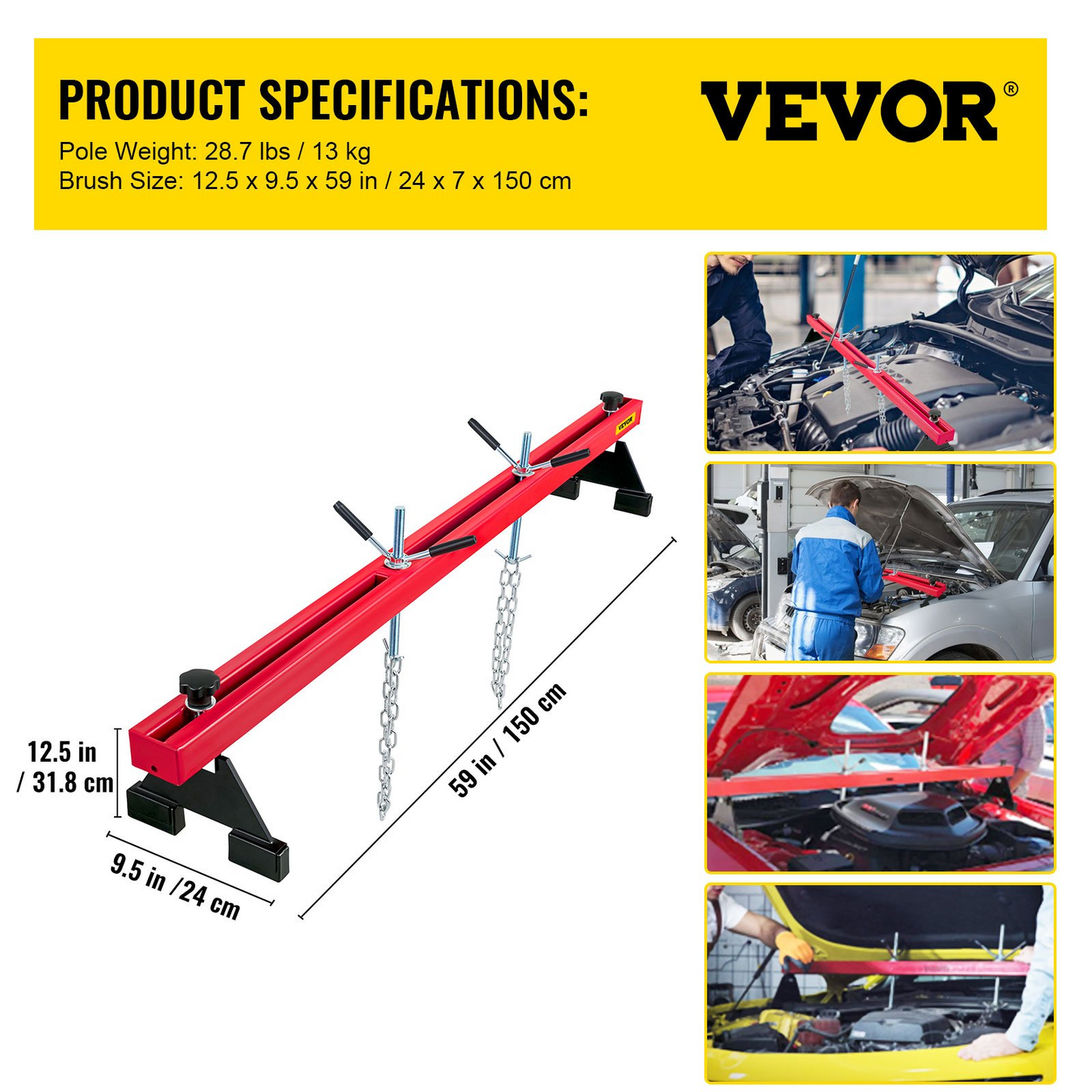 VEVOR Engine Support Bar 1100 Lbs Capacity Engine Transverse Bar Engine Hoist 2 Point Lift Holder Hoist Dual Hooks, Engine Hoist Keeps Engine Stable for Home Garages & Auto Repair Shop