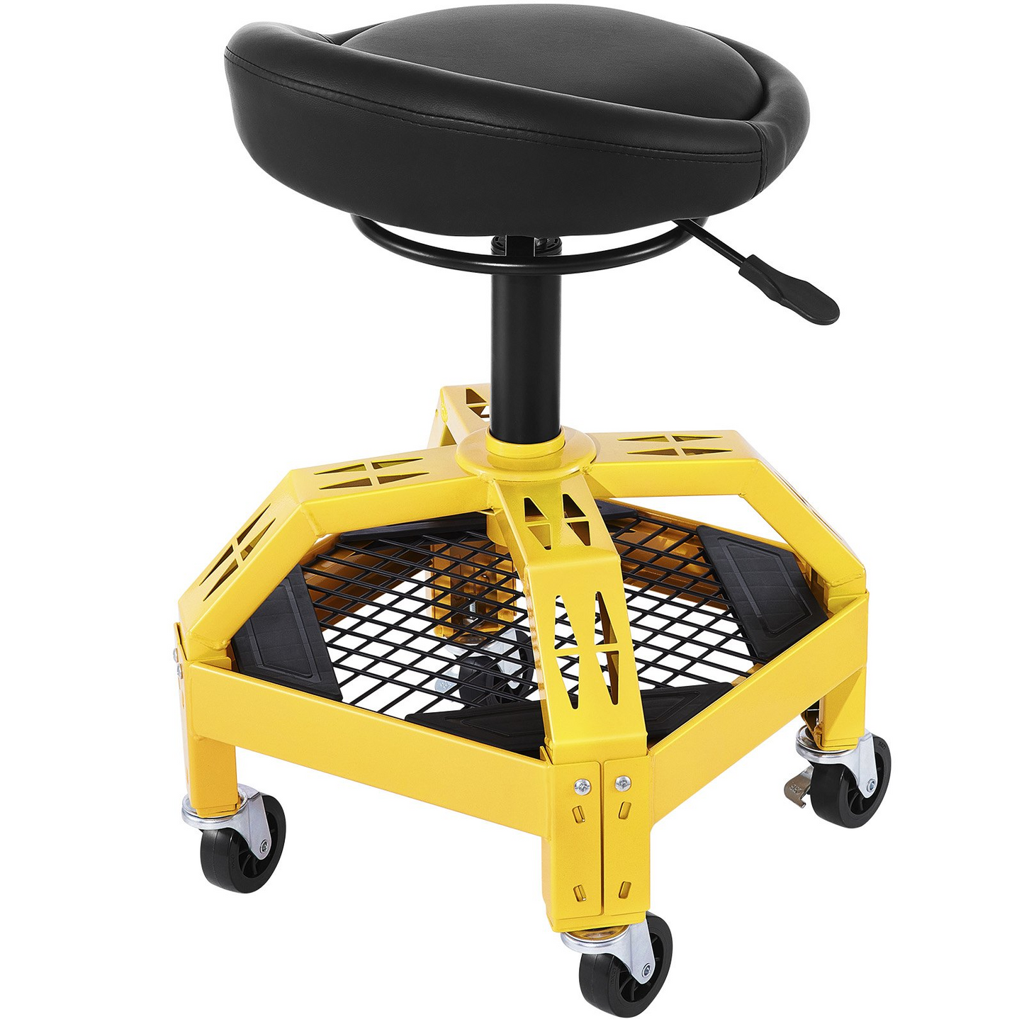 VEVOR Rolling Garage Stool, 300LBS Capacity, Adjustable Height from 24 in to 28.7 in, Mechanic Seat with 360-degree Swivel Wheels and Tool Tray, for Workshop, Auto Repair Shop, Yellow