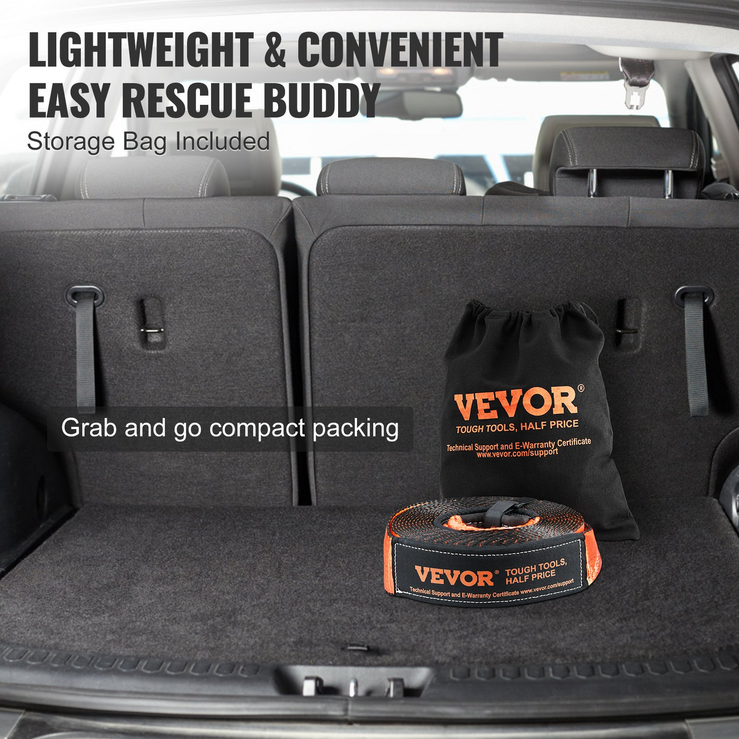 VEVOR Off-Road Recovery Kit, 3" x 30', Heavy Duty Winch Recovery Kit with 30,000 lbs Tow Strap, 44,092 lbs D-Ring Shackles, Shackle Receiver and Storage Bag, for ATVs, Jeeps, Off-Road Vehicles, Trucks