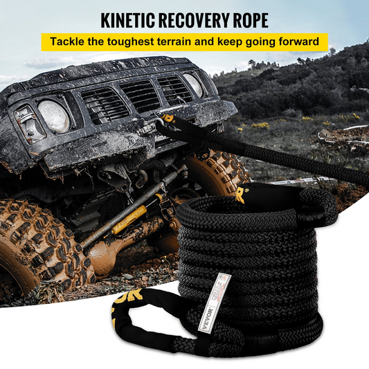 VEVOR 1" x 31.5' Kinetic Recovery Tow Rope, 33,500 lbs, Heavy Duty Double Braided Kinetic Energy Rope w/ Loops and Protective Sleeves, for Truck Off-Road Vehicle ATV UTV, Carry Bag Included, Black