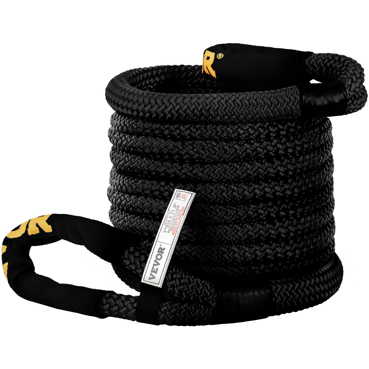 VEVOR 1" x 31.5' Kinetic Recovery Tow Rope, 33,500 lbs, Heavy Duty Double Braided Kinetic Energy Rope w/ Loops and Protective Sleeves, for Truck Off-Road Vehicle ATV UTV, Carry Bag Included, Black