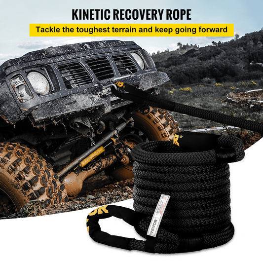 VEVOR 1-1/4" x 31.5' Kinetic Recovery & Tow Rope, 52,300 lbs, Heavy Duty Nylon Double Braided Kinetic Energy Rope, for Truck Off-Road Vehicle ATV UTV, Carry Bag Included, Black