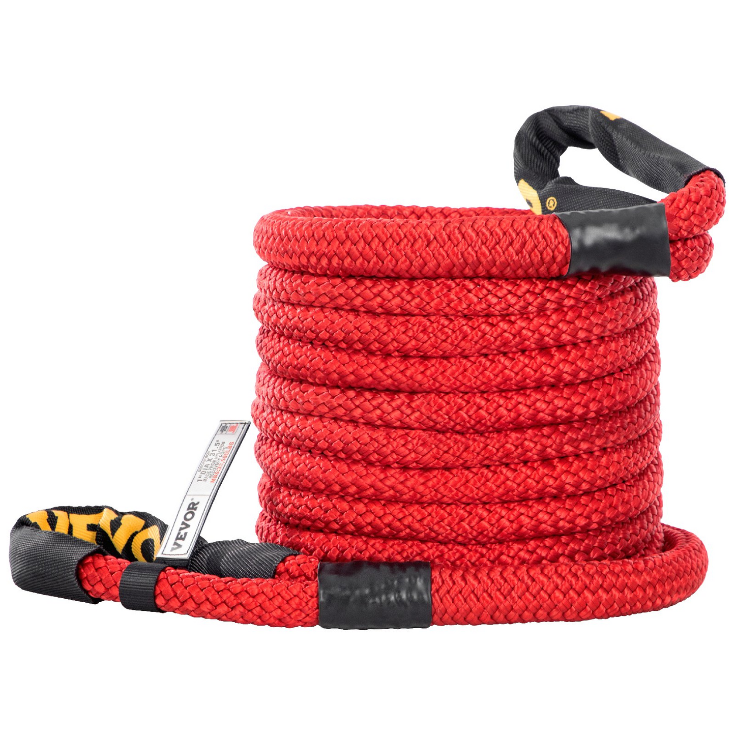 VEVOR 1" x 31.5' Recovery Tow Rope, 33,500 lbs, Heavy Duty Nylon Double Braided Kinetic Energy Rope w/ Loops and Protective Sleeves, for Truck Off-Road Vehicle ATV UTV, Carry Bag Included, Red