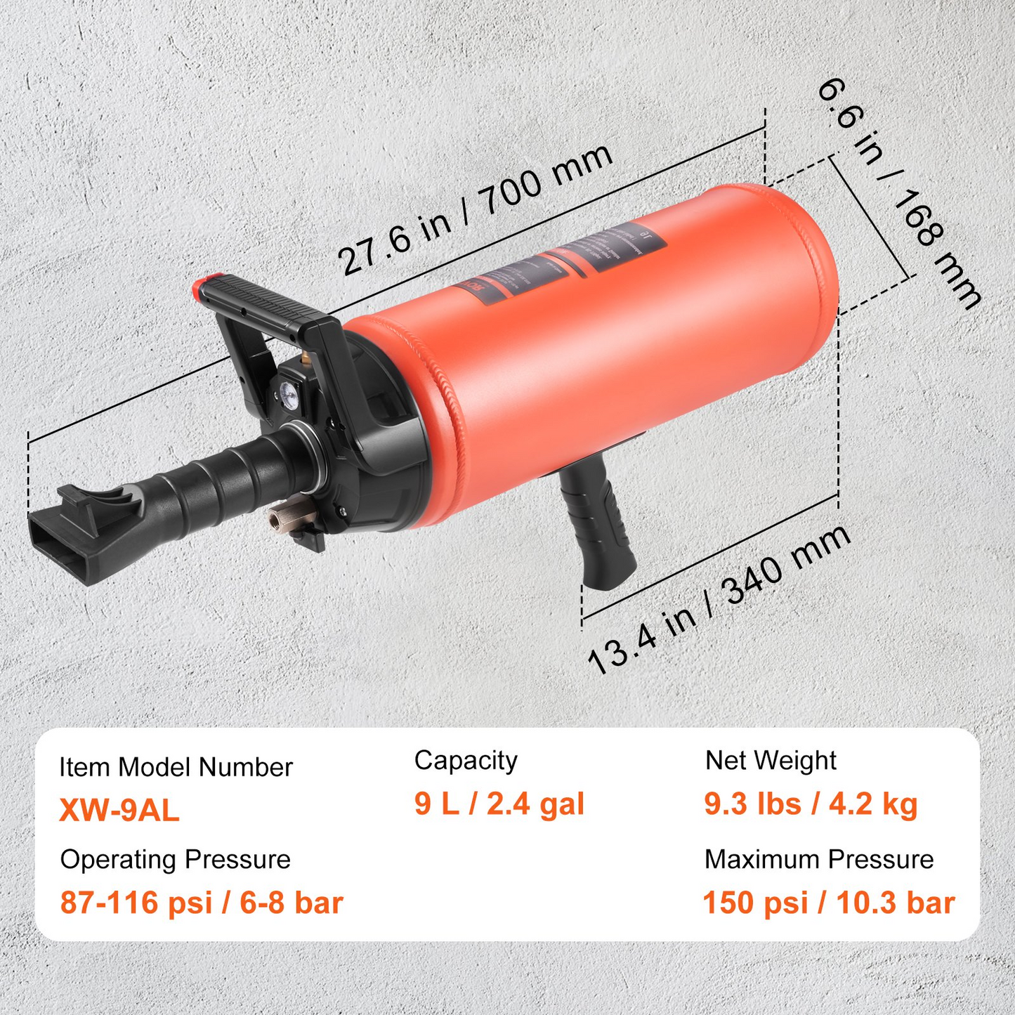 VEVOR Tire Bead Seater, 150 PSI Handheld Bead Bazooka, 2.4 Gal/9 L Air Tire Bead Blaster, Portable Tire Inflator Tool, 87-116 PSI Operating Pressure for Tractor Truck ATV Car and Automobile Repair