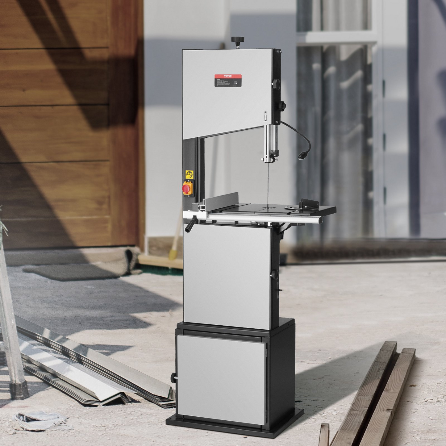 VEVOR Band Saw, 14-Inch, 480-960 RPM Continuously Viable Benchtop Bandsaw, 1100W 1-1/2HP Motor, with Optimized Work Light Workbench Stand Cabinet Assembly and Miter Gauge, for Woodworking Aluminum