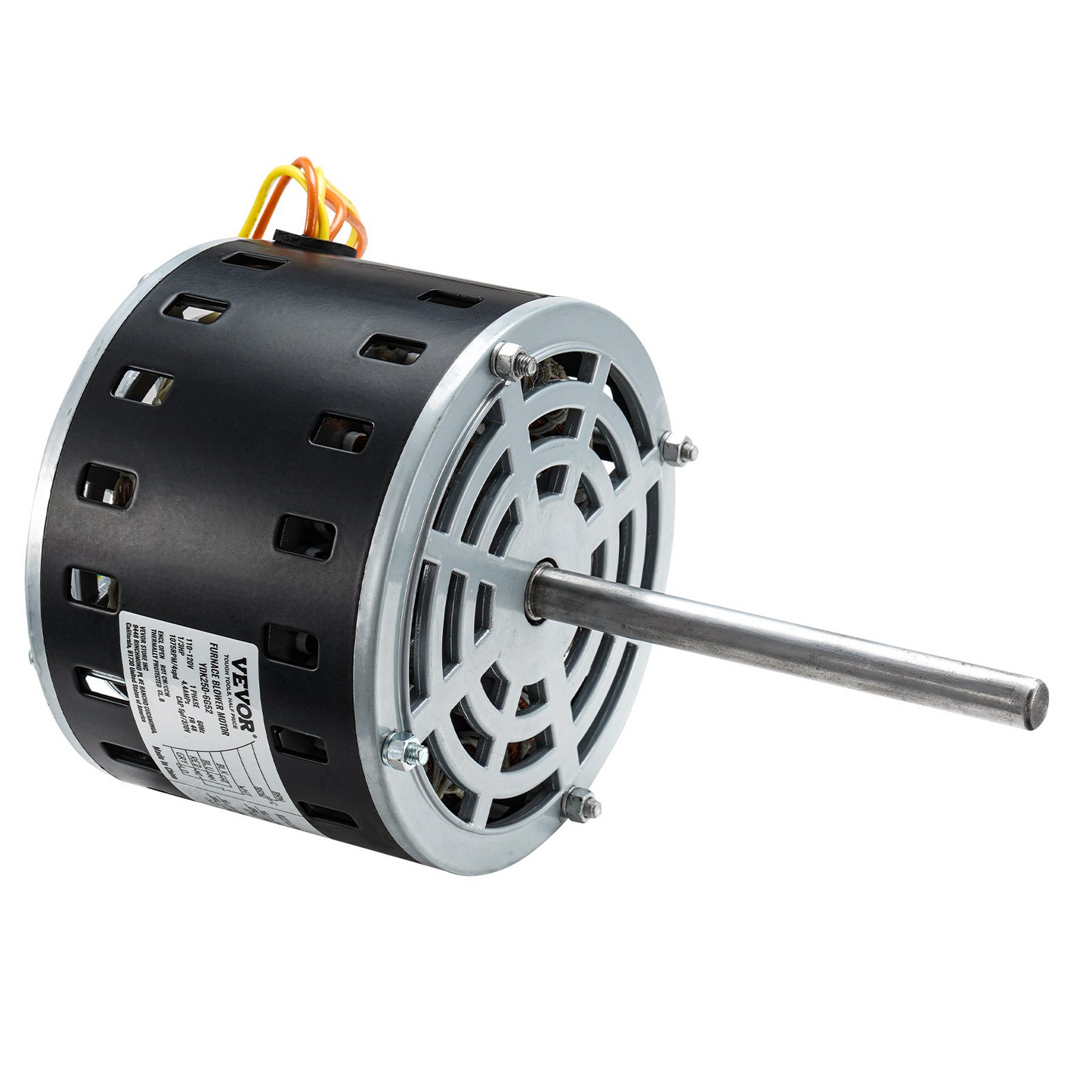 VEVOR 1/3HP Furnace Blower Motor, 110/120V 4.4Amps, 1075RPM 4 Speeds, CW/CCW Rotation, 48 Frame 5.2" Shaft Length, 5μF/370V Capacitor + 11" Hold Hoop