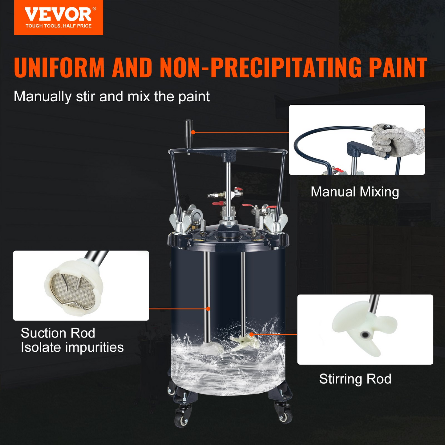 VEVOR Spray Paint Pressure Pot Tank, 30L/8gal Air Paint Pressure Pot with Manual Mixing Agitator, Leak Repair Sealant for Industry Home Decor Architecture Construction Automotive Painting, 70PSI Max