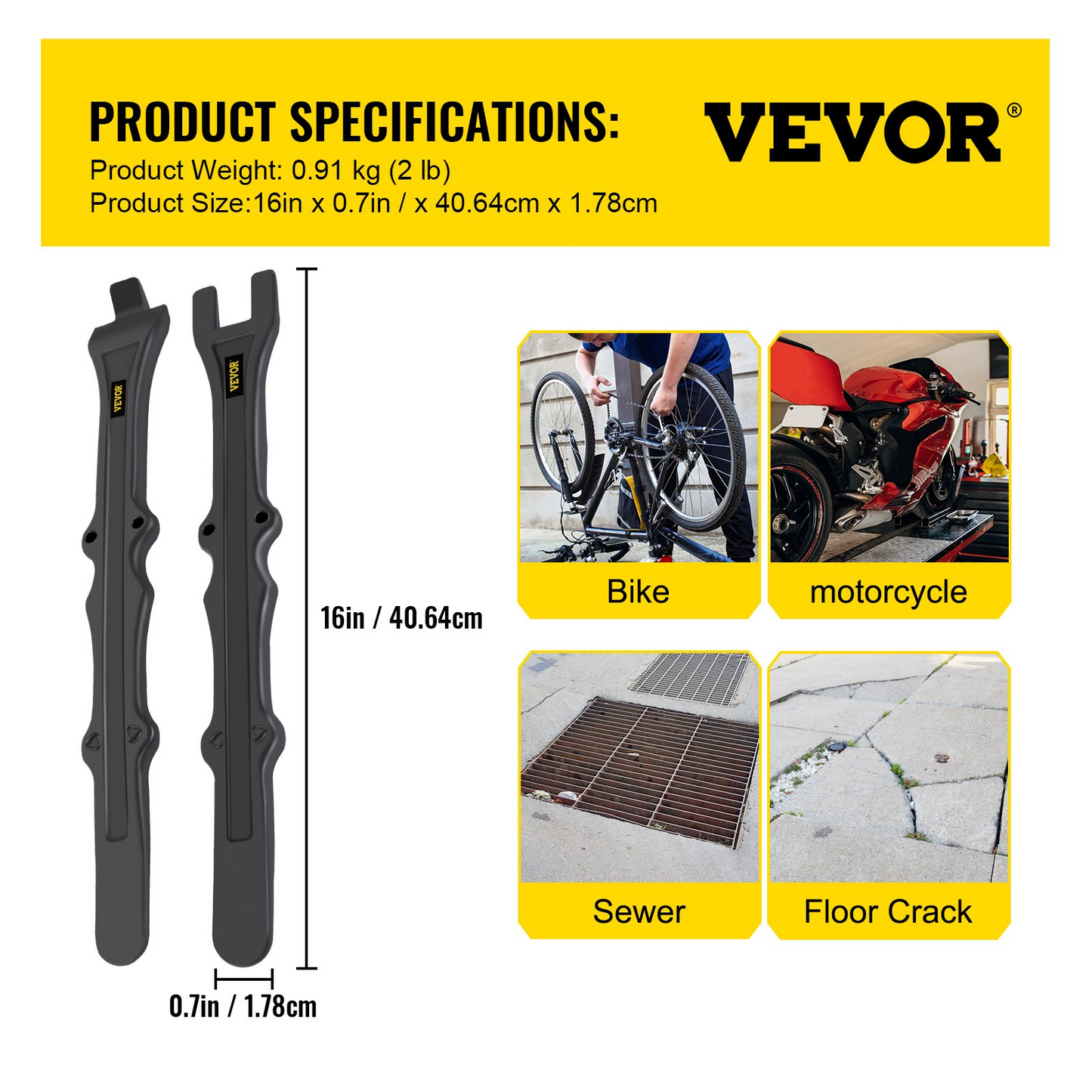 VEVOR Tire Changing Tool, 16 Inch Tire Iron Set, 2pcs Motorcycle Tire Irons, 40CR Steel Tire Bead Breaker, Black Tire Changing Spoons, Rust Proof Motorcycle Tire Spoons, Tire Levers For Bile Tires