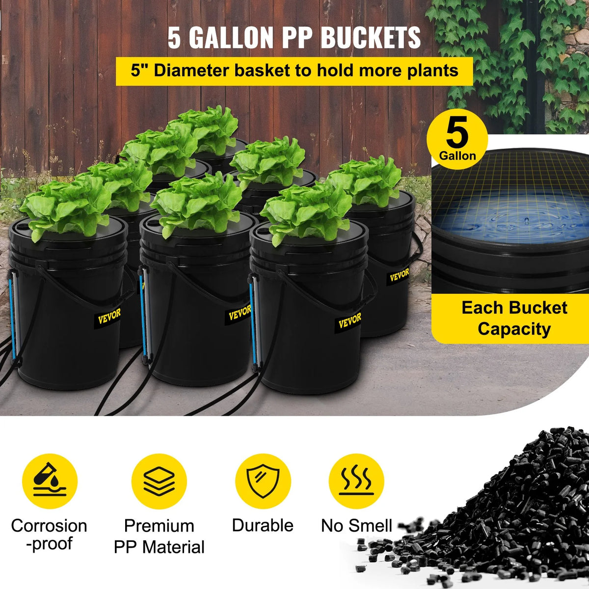 VEVOR DWC Hydroponic System, 5 Gallon 8 Buckets, Deep Water Culture Growing Bucket, Hydroponics Grow Kit with - view 2
