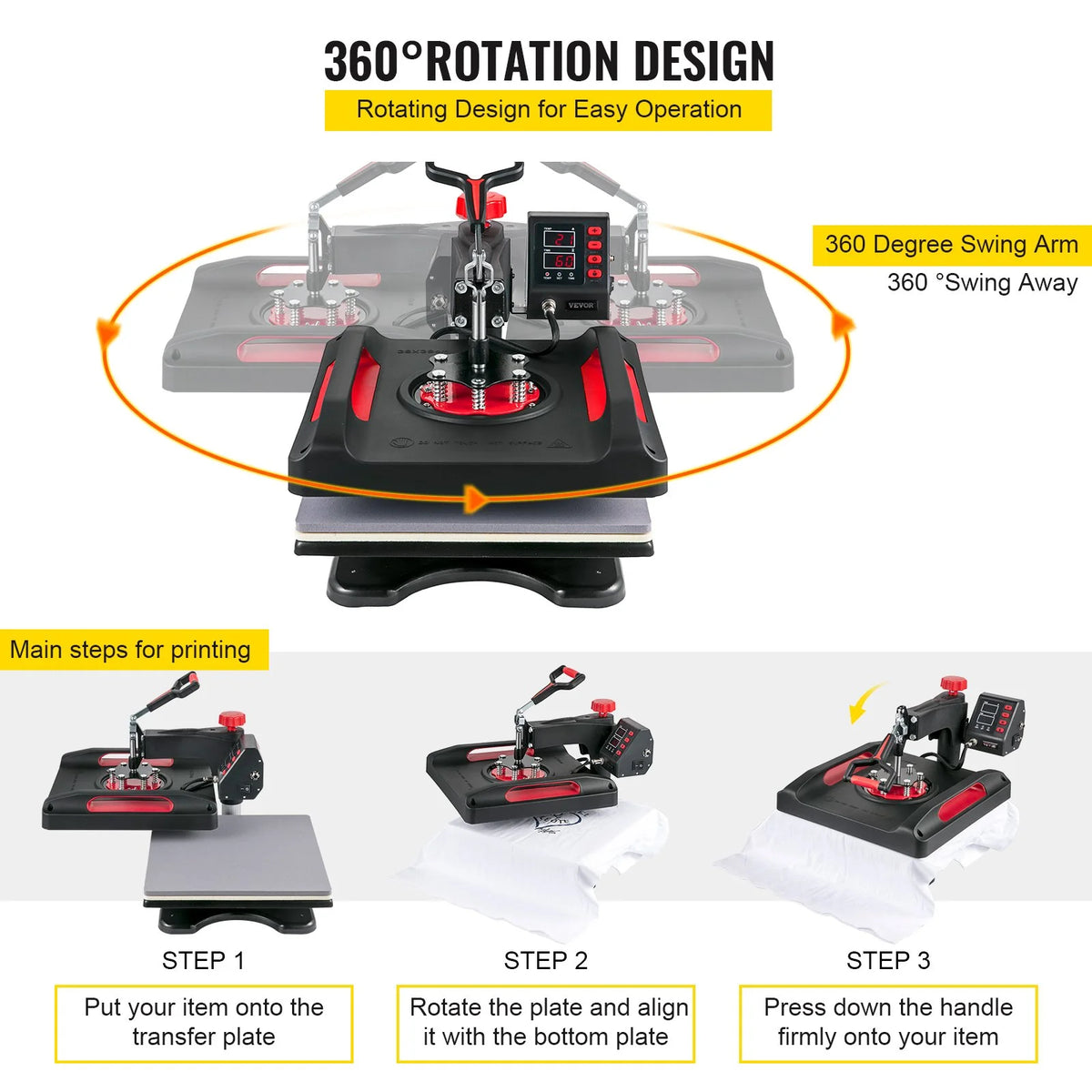 VEVOR Upgrade Heat Press Machine ETL Safety Certification 15 x 15 in 8-in-1 Heat Press Power-Saving - view 6