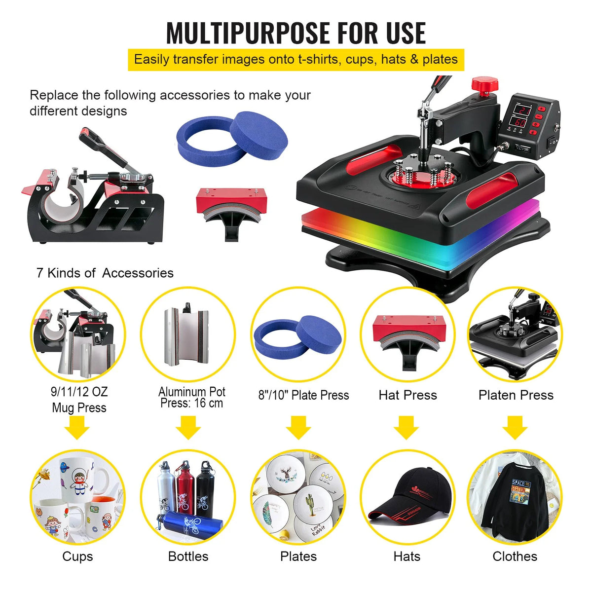 VEVOR Upgrade Heat Press Machine ETL Safety Certification 15 x 15 in 8-in-1 Heat Press Power-Saving - view 7