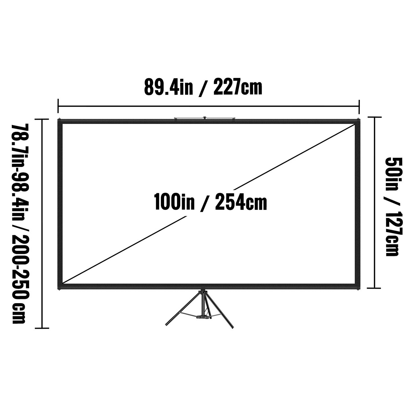 VEVOR Tripod Projector Screen with Stand 100inch 16:9 4K HD Projection Screen Stand Wrinkle-Free Height Adjustable Portable Screen for Projector Indoor & Outdoor for Movie, Home Cinema, Gaming, Office