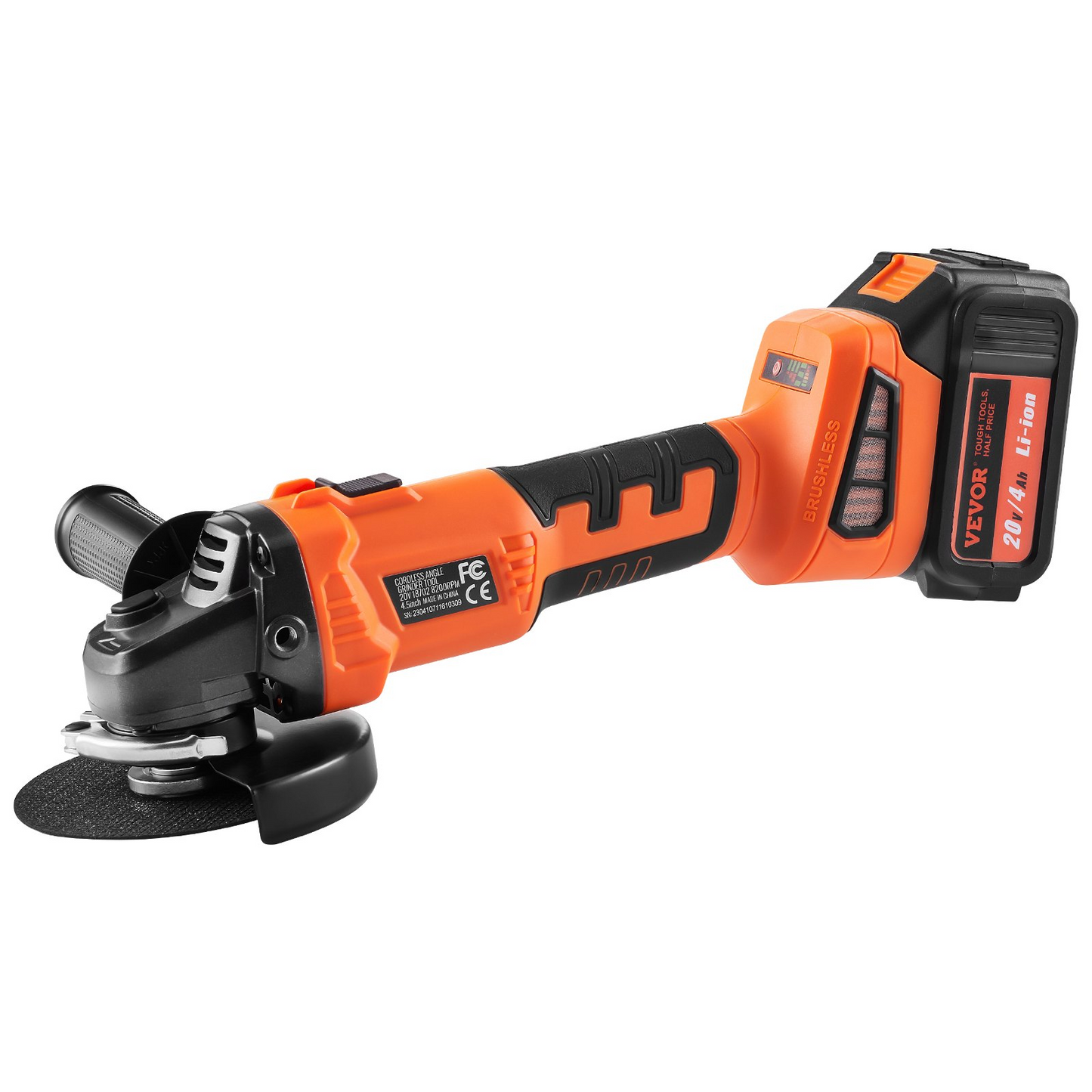 VEVOR Cordless Angle Grinder Kit, 4-1/2'' 9000rpm Brushless Motor, 3 Variable Speed, Electric Grinder Power Tools with 20V 4.0Ah Battery & Fast Charger For Cutting, Polishing, Rust Removal