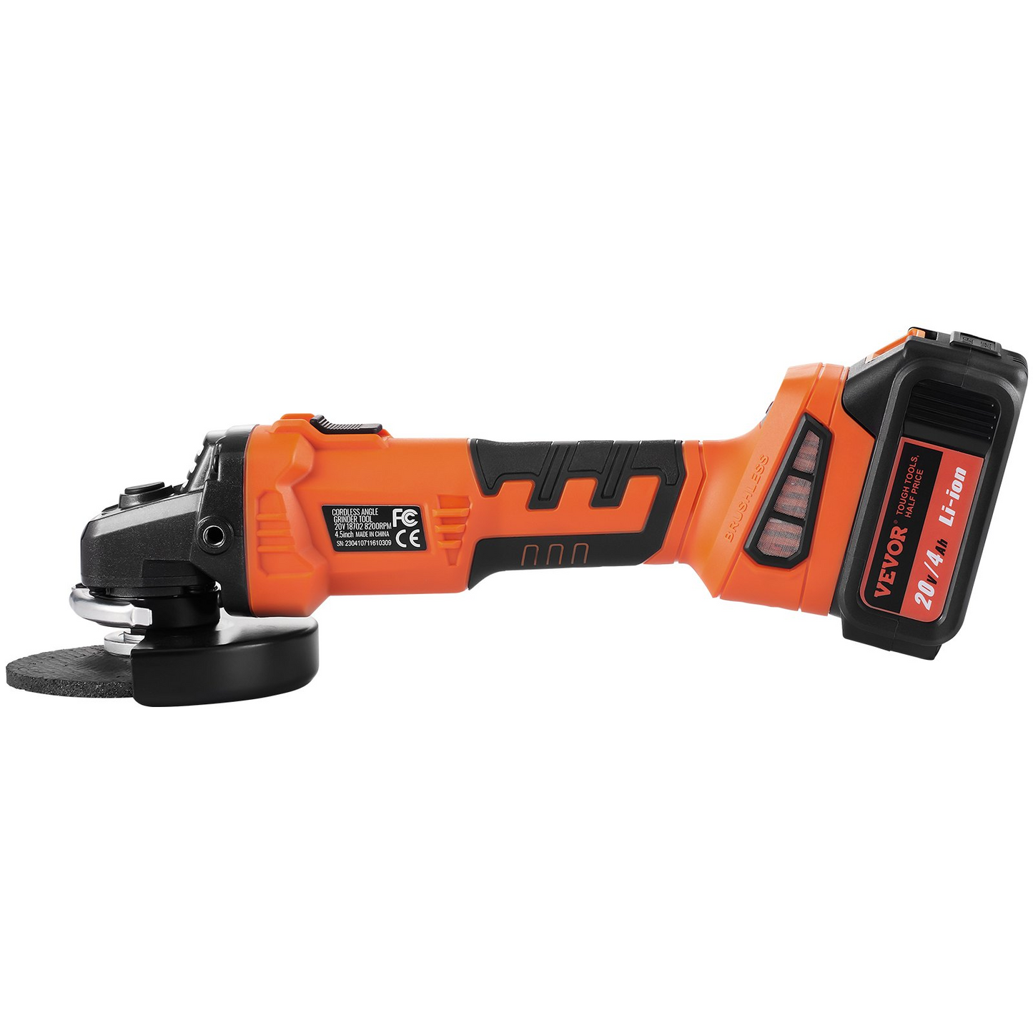 VEVOR Cordless Angle Grinder Kit, 4-1/2'' 9000rpm Brushless Motor, 3 Variable Speed, Electric Grinder Power Tools with 20V 4.0Ah Battery & Fast Charger For Cutting, Polishing, Rust Removal