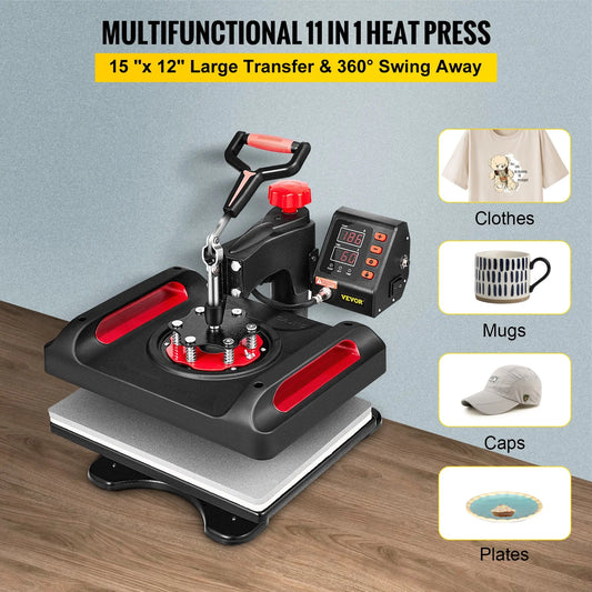 VEVOR 11 in 1 Heat Press, 12 x 15 Inch, Multifunctional Clamshell Printer, Digital Dual-Tube Heat - view 1