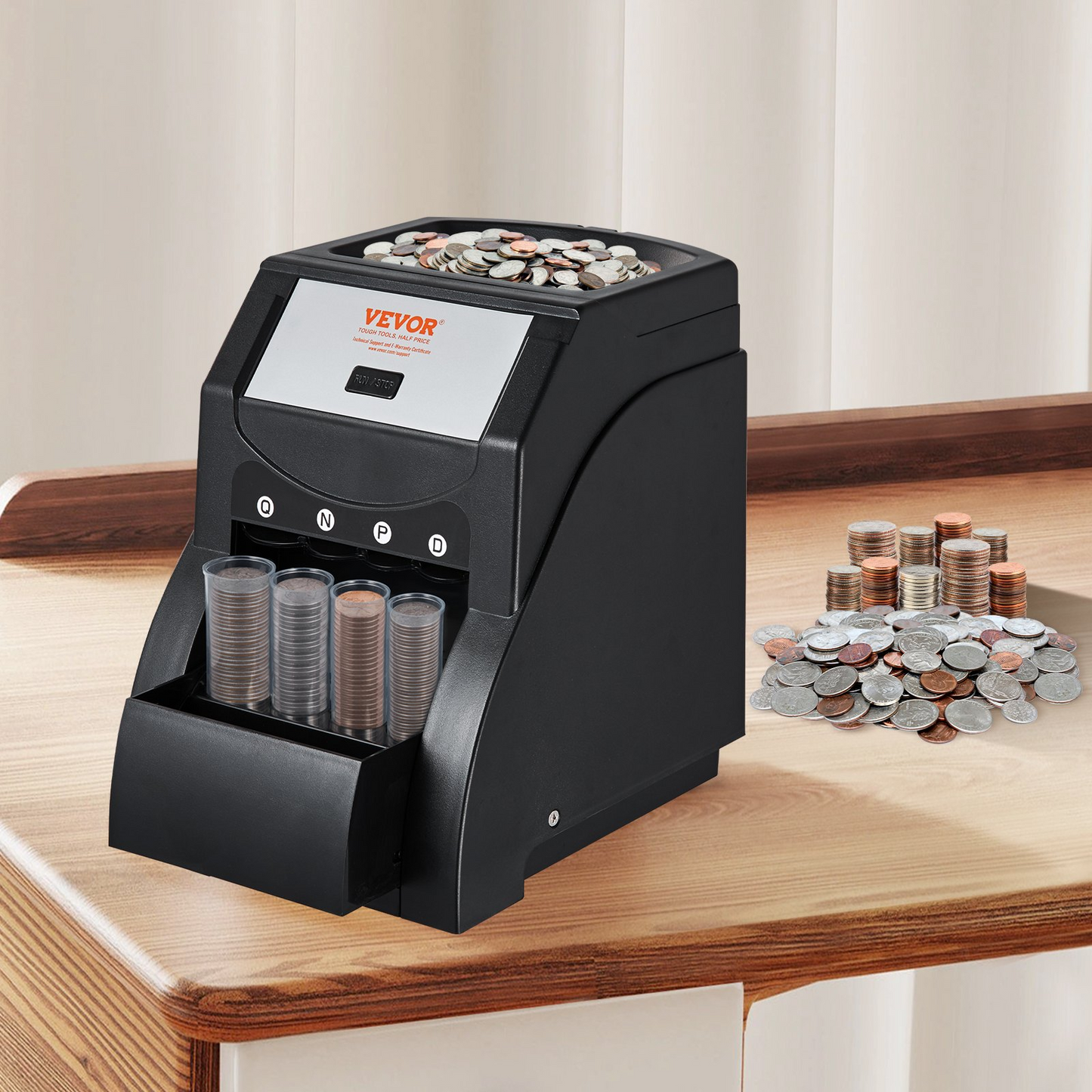 VEVOR USD Coin Sorter, Coin Sorter Machine for USD Coin 1￠ 5￠ 10￠ 25￠, Sorts up to 230 Coins/min, Coin Sorter and Wrapper Machine Holds 200 Coins Included 4 Coin Tubes, Black