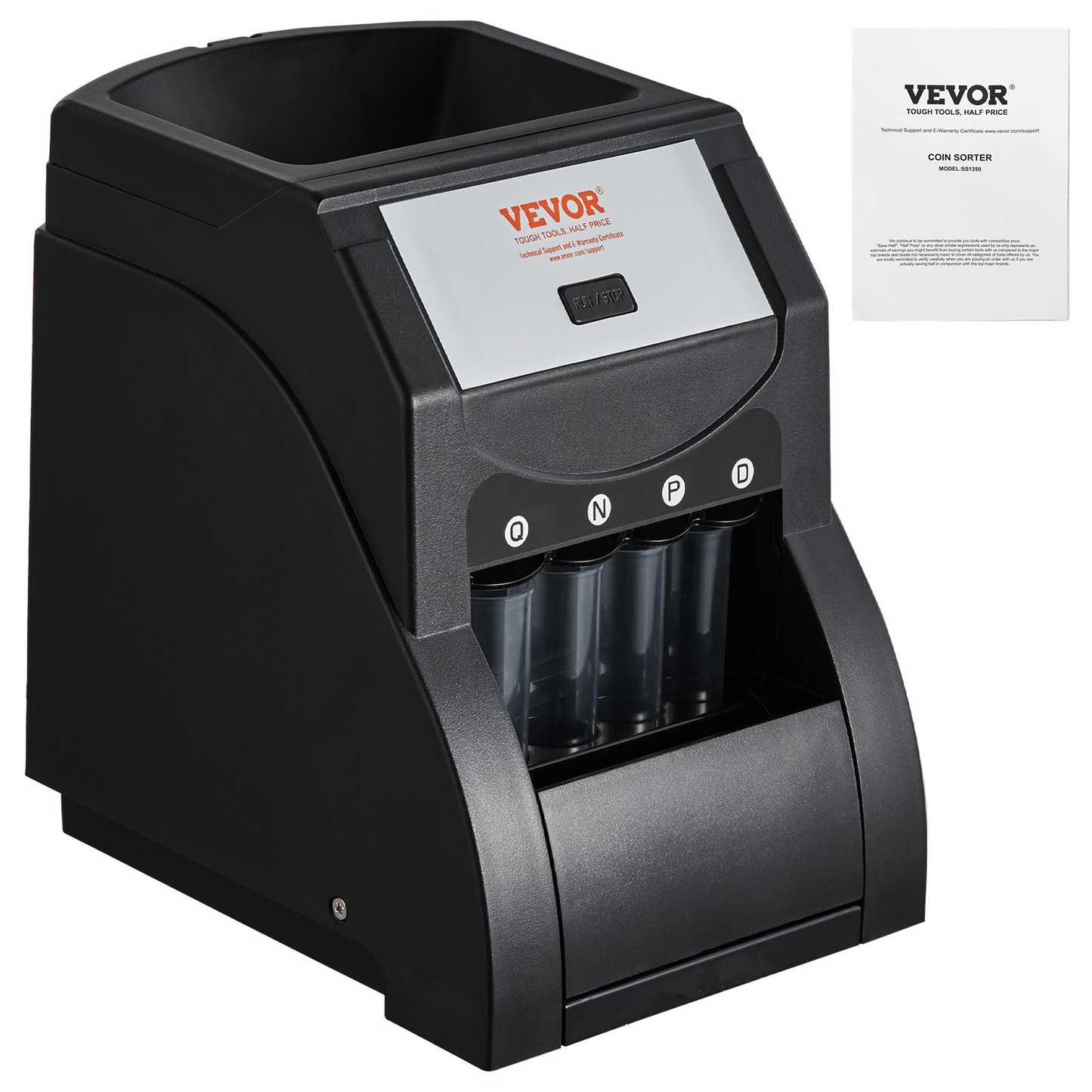 VEVOR USD Coin Sorter, Coin Sorter Machine for USD Coin 1￠ 5￠ 10￠ 25￠, Sorts up to 230 Coins/min, Coin Sorter and Wrapper Machine Holds 200 Coins Included 4 Coin Tubes, Black