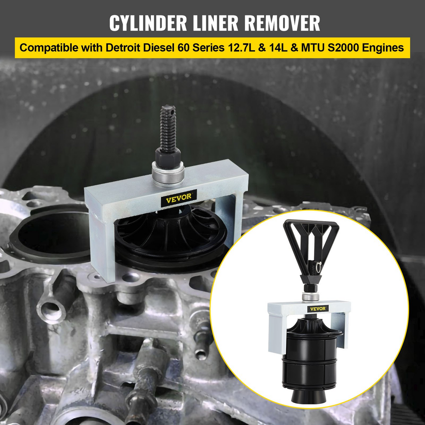 VEVOR Cylinder Liner Remover, Fit for 4.9" to 5.63" Bore, Compatible with Detroit Diesel 60 Series 12.7L & 14L and MTU S2000 Engines, Sturdy 45# Steel Liner Puller for Auto Repair