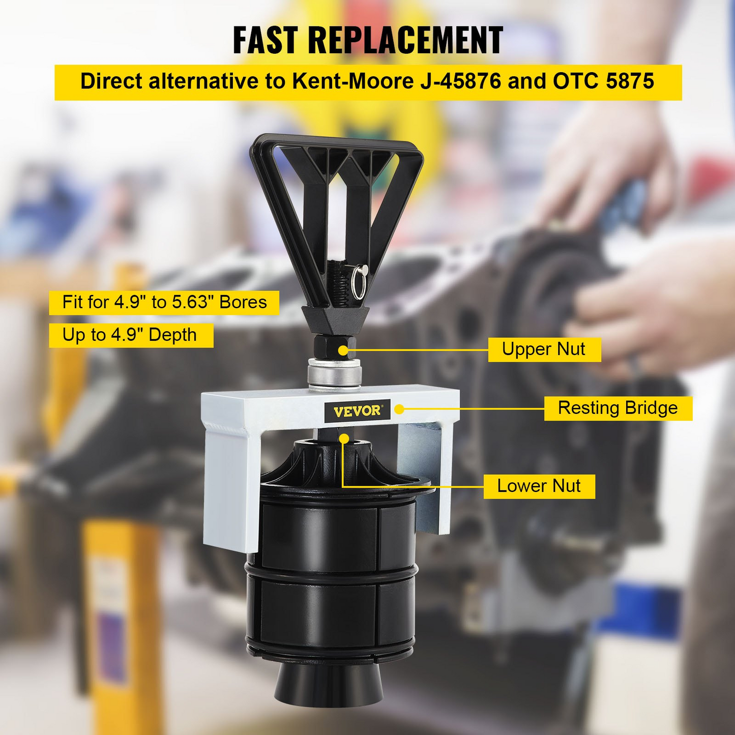 VEVOR Cylinder Liner Remover, Fit for 4.9" to 5.63" Bore, Compatible with Detroit Diesel 60 Series 12.7L & 14L and MTU S2000 Engines, Sturdy 45# Steel Liner Puller for Auto Repair