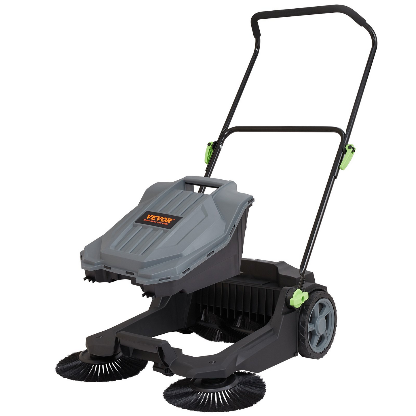 VEVOR Walk-behind Hand Push Floor Sweeper, 25.6" Sweeping Width Floor Sweeper Manual Non-Electric, 5-Gallon Waste Container, Angle & Height Adjustable Folding Handle for Walkway, Yard, Garage, Patio