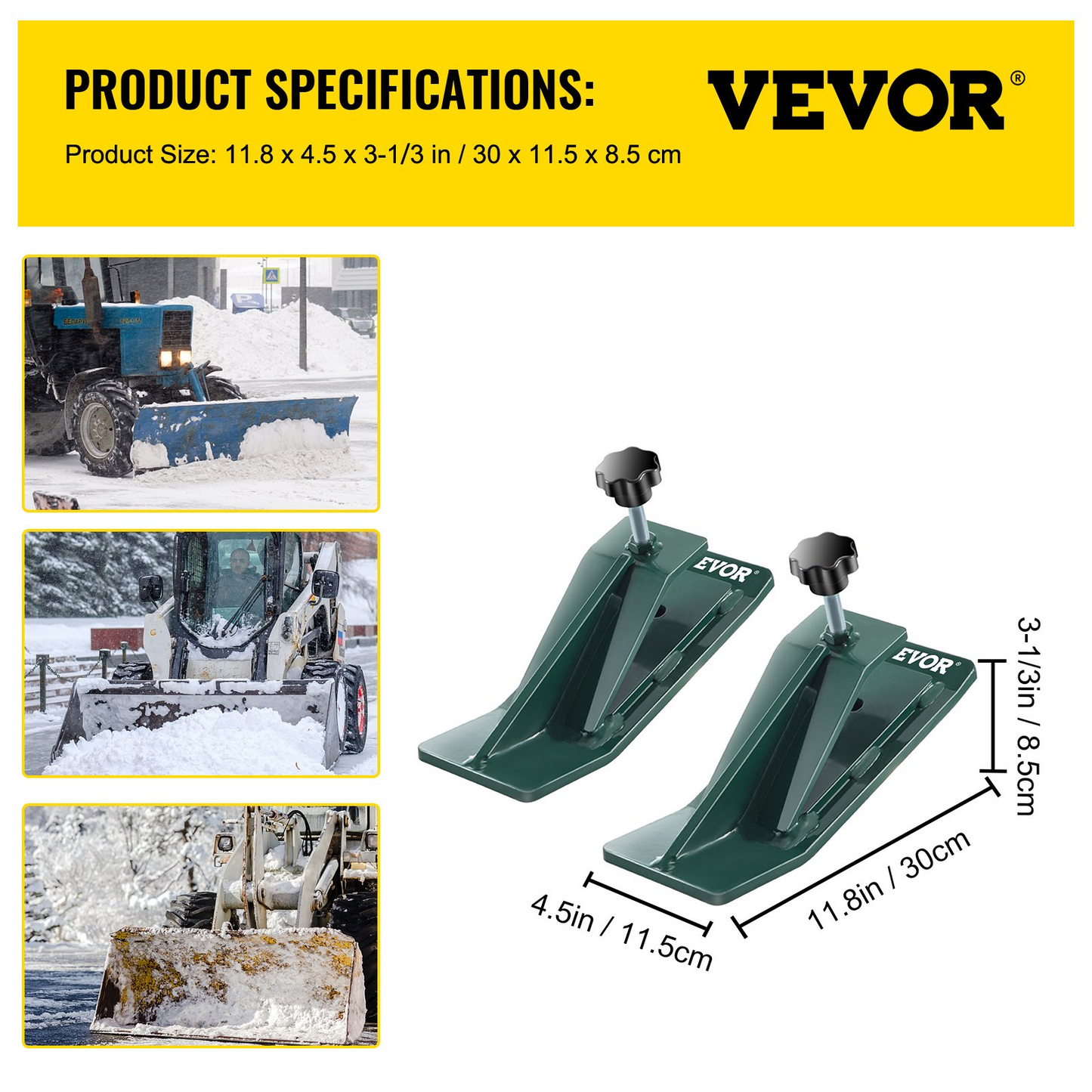 VEVOR Tractor Bucket Protector, 2pcs Ski Edge Protector, 12" Long Turf Tamer Skid Protector, 4" Width, Heavy Duty Steel Bucket Attachment for Snow Leaves Removal, Spreading Gravel, Green