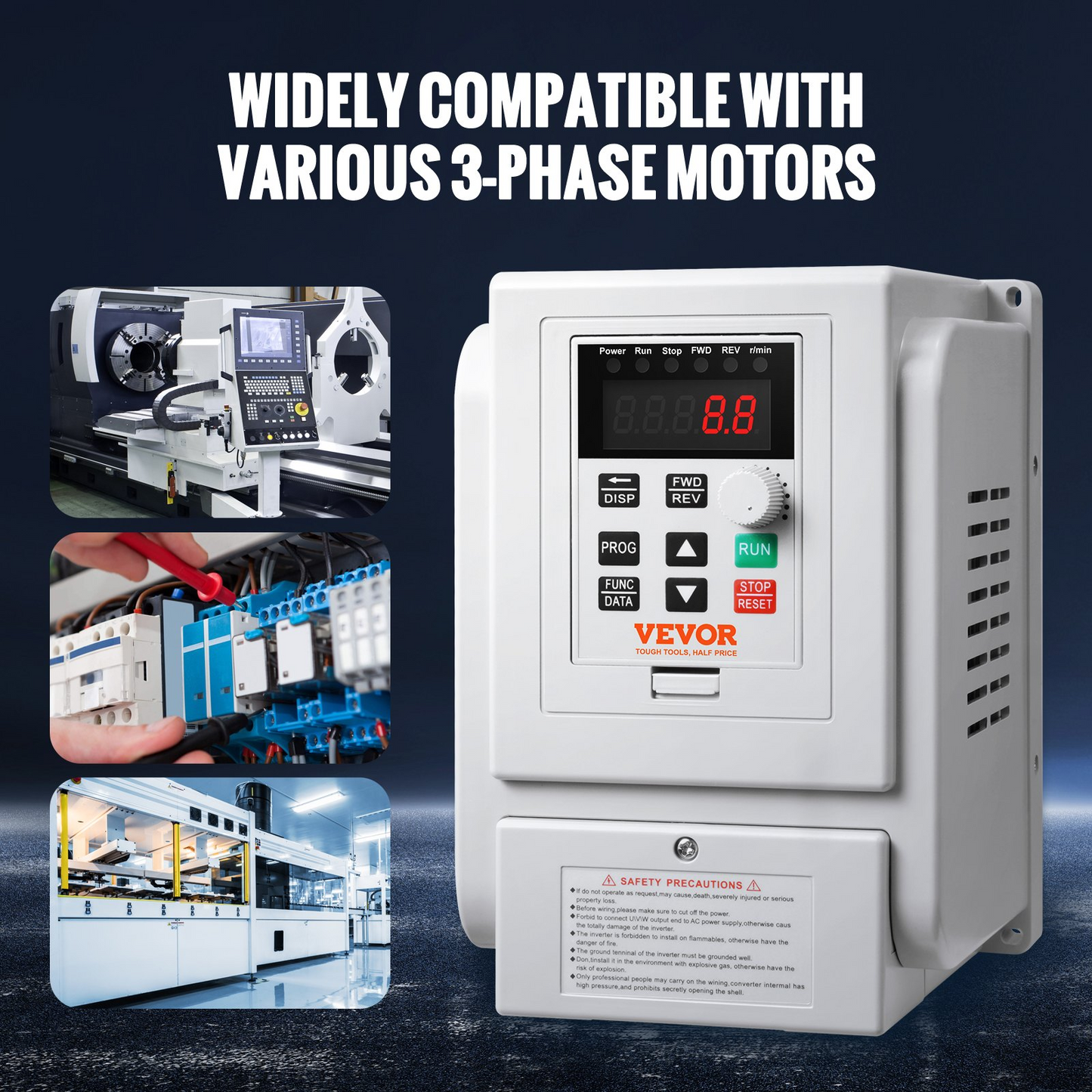 VEVOR VFD 4KW，18A，5HP Variable Frequency Drive for 3-Phase Motor Speed Control