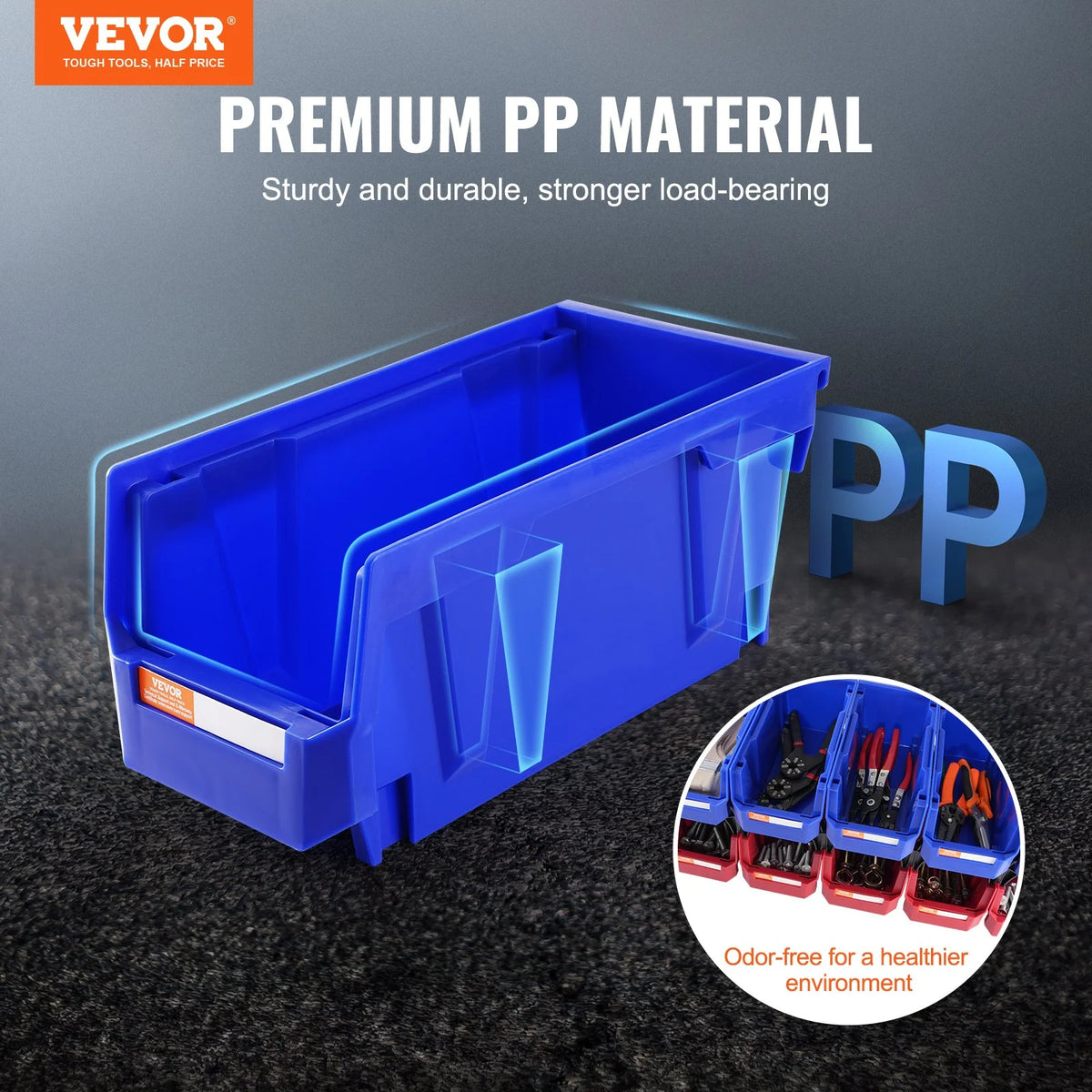 VEVOR Plastic Storage Bin, (11-Inch x 5-Inch x 5-Inch), Hanging Stackable Storage Organizer Bin, Blue/Red