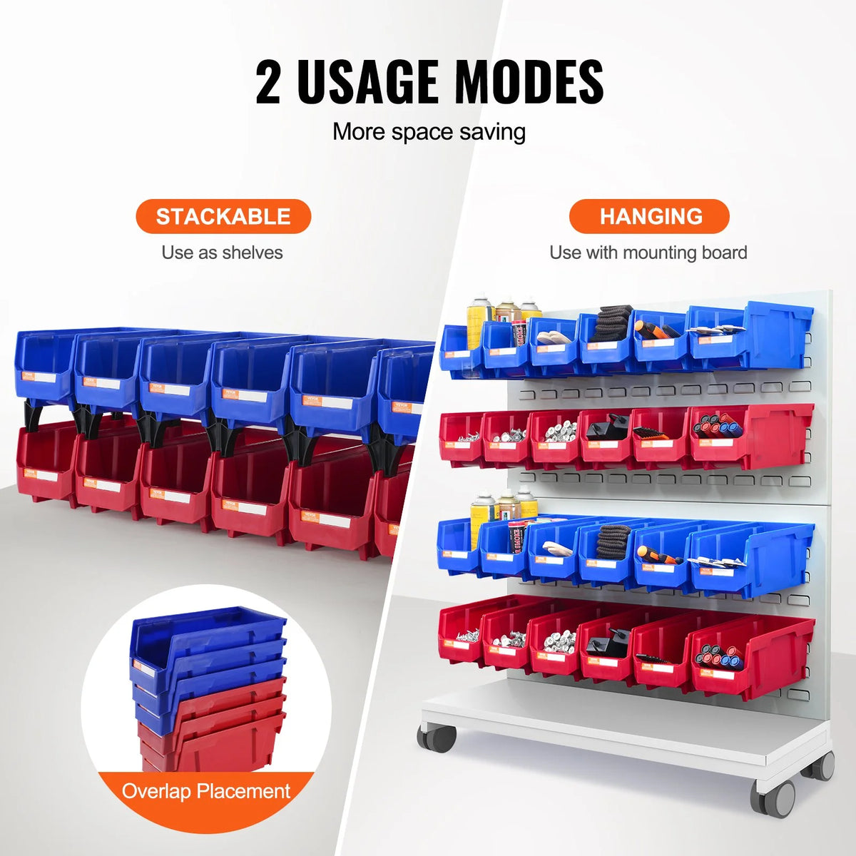 VEVOR Plastic Storage Bin, (11-Inch x 5-Inch x 5-Inch), Hanging Stackable Storage Organizer Bin, Blue/Red - view 2