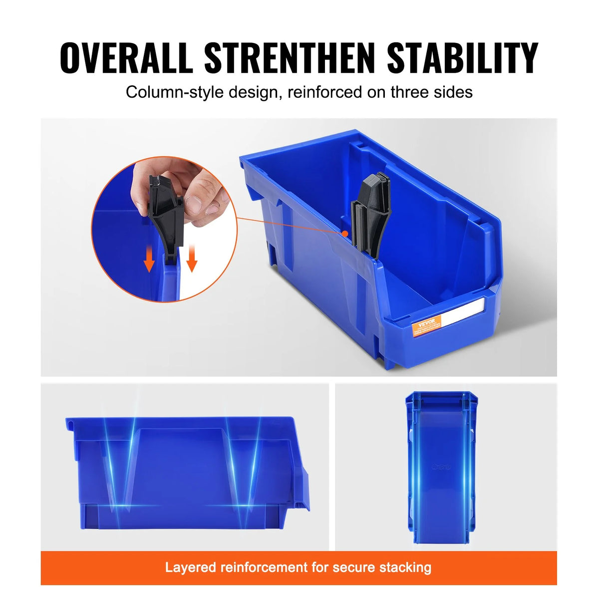 VEVOR Plastic Storage Bin, (11-Inch x 5-Inch x 5-Inch), Hanging Stackable Storage Organizer Bin, Blue/Red - view 3