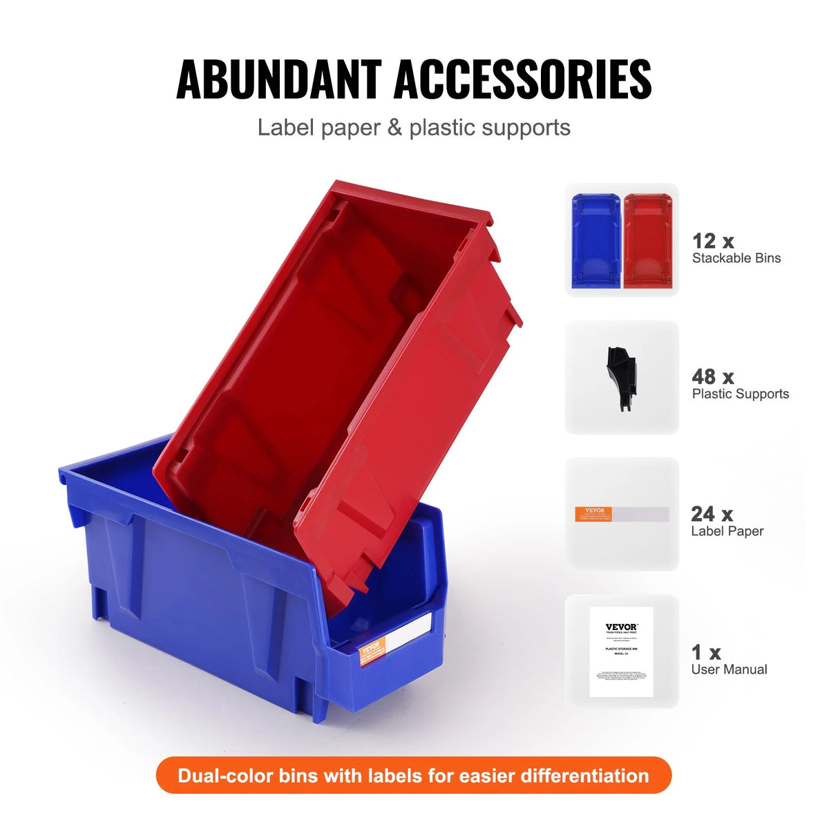 VEVOR Plastic Storage Bin, (11-Inch x 5-Inch x 5-Inch), Hanging Stackable Storage Organizer Bin, Blue/Red - view 4