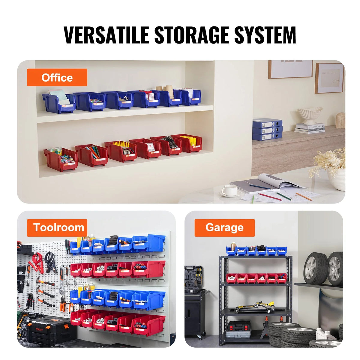VEVOR Plastic Storage Bin, (11-Inch x 5-Inch x 5-Inch), Hanging Stackable Storage Organizer Bin, Blue/Red - view 5
