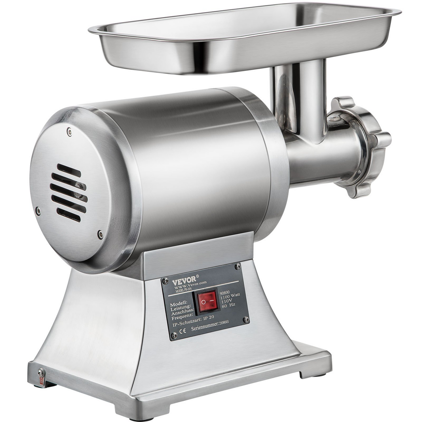 VEVOR Commercial Meat Grinder,550LB/h 1100W Electric Meat Grinder, 220 RPM Heavy Duty Stainless Steel Industrial Meat Mincer w/2 Blades, Grinding Plates & Stuffing Tubes