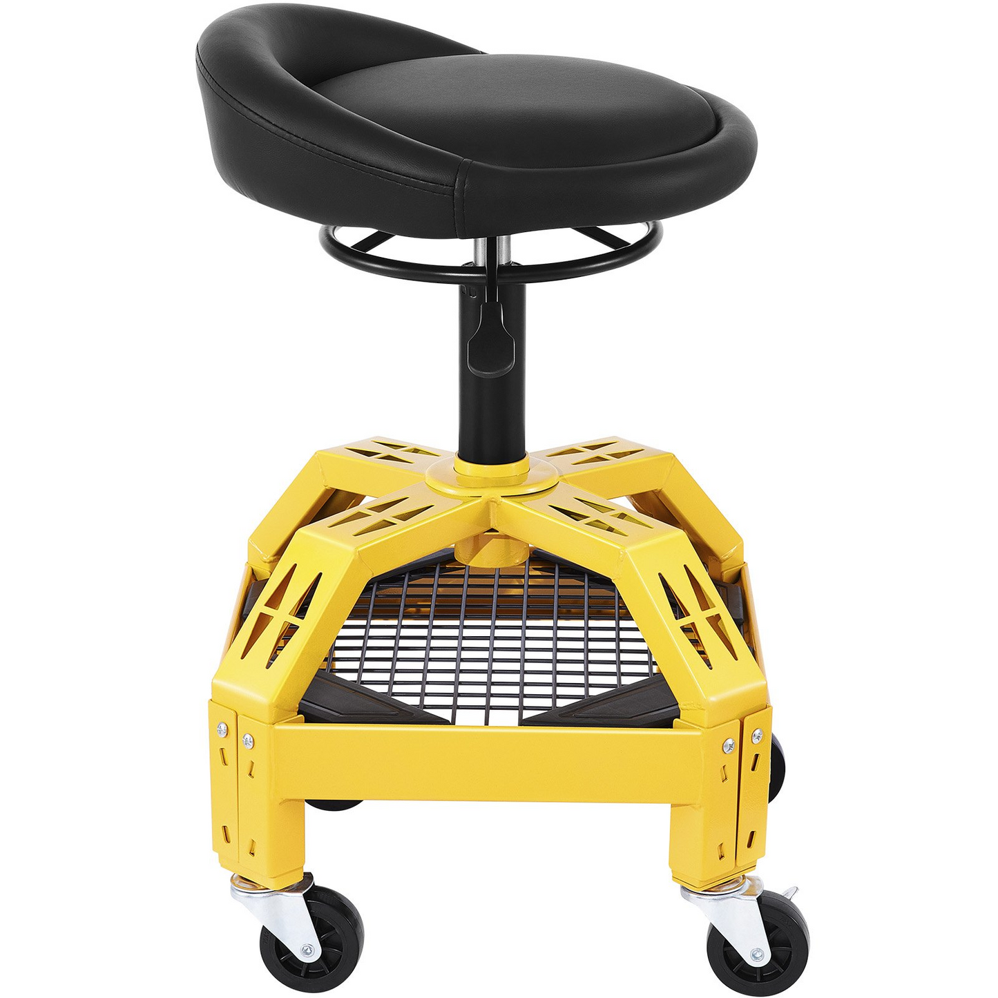 VEVOR Rolling Garage Stool, 300LBS Capacity, Adjustable Height from 24 in to 28.7 in, Mechanic Seat with 360-degree Swivel Wheels and Tool Tray, for Workshop, Auto Repair Shop, Yellow