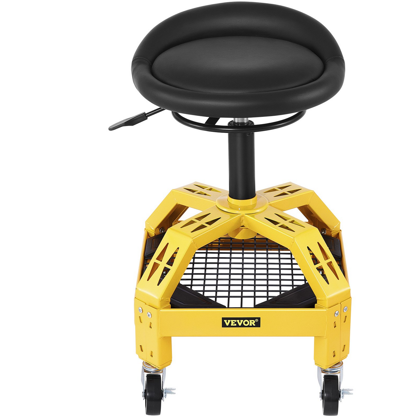 VEVOR Rolling Garage Stool, 300LBS Capacity, Adjustable Height from 24 in to 28.7 in, Mechanic Seat with 360-degree Swivel Wheels and Tool Tray, for Workshop, Auto Repair Shop, Yellow