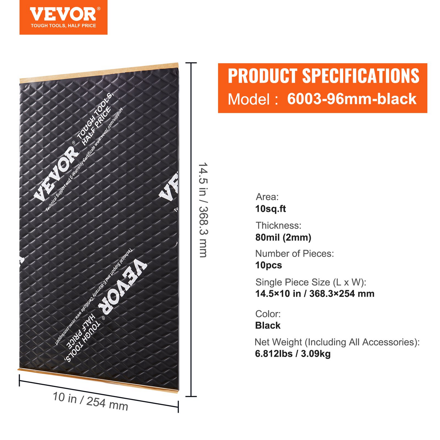 VEVOR Car Sound Deadening Mat, 80 mil 10 sqft Car Sound Dampening Material, Butyl Automotive Sound Deadener, Noise Insulation and Vibration Dampening Material for Car