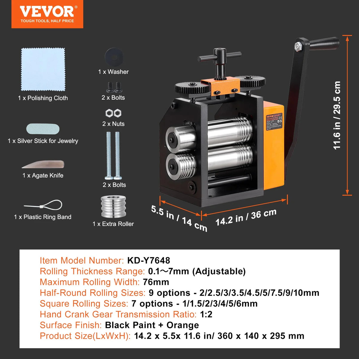 VEVOR Rolling Mill, 3"/76 mm Jewelry Rolling Mill Machine, 1: 2 Gear Ratio, 3-in-1 Multi-function Rolling - view 6