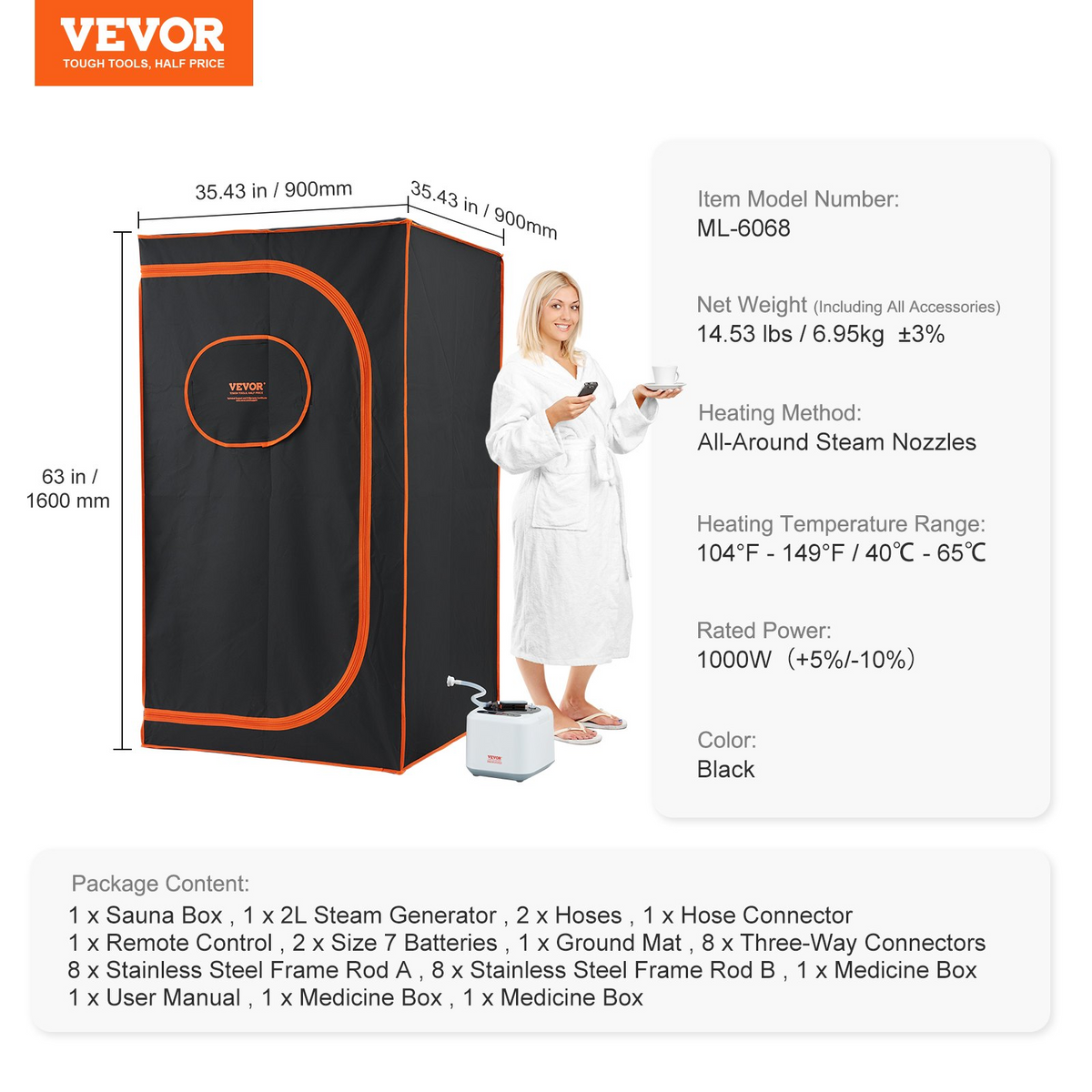 VEVOR Portable Steam Sauna Tent Full Size 1000W Personal Sauna Blanket Kit for Home Spa - view 6