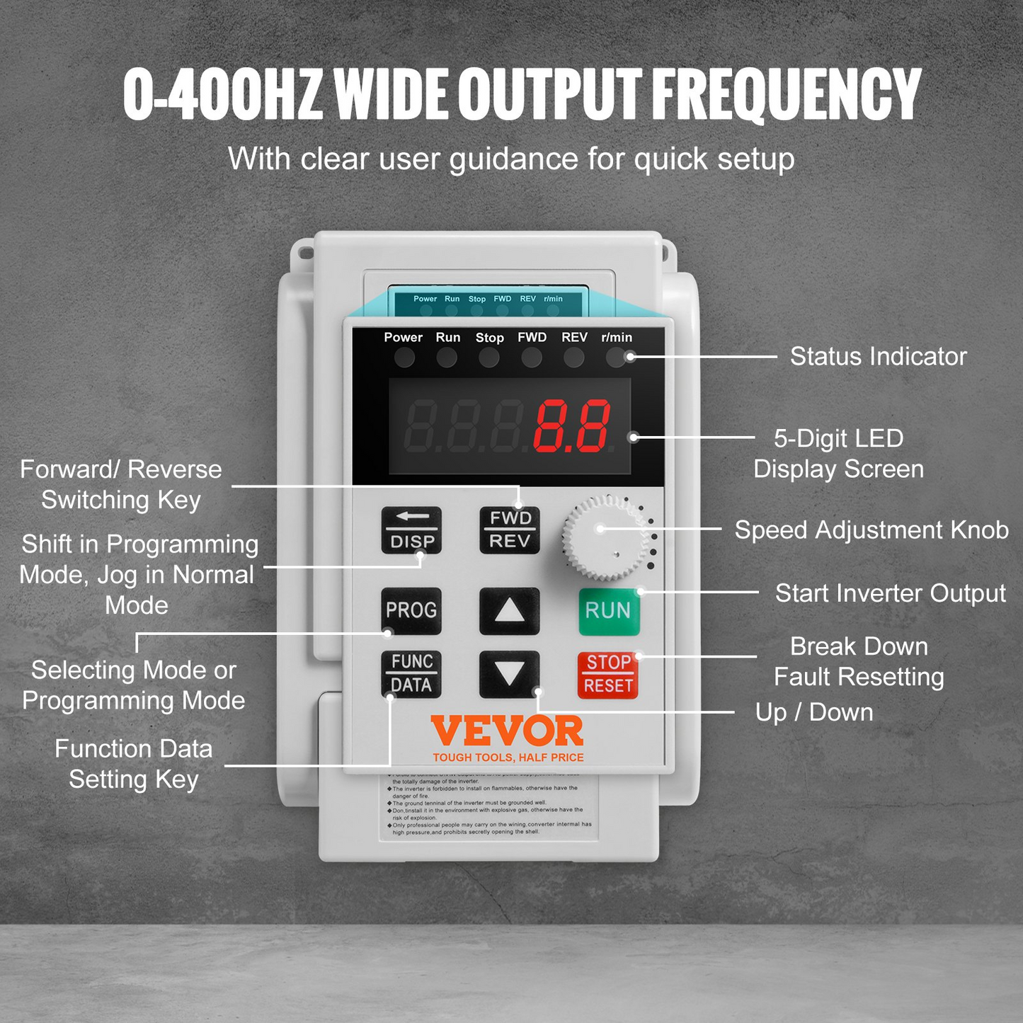 VEVOR VFD 2.2KW 10A 3HP Variable Frequency Drive for 3-Phase Motor Speed Control