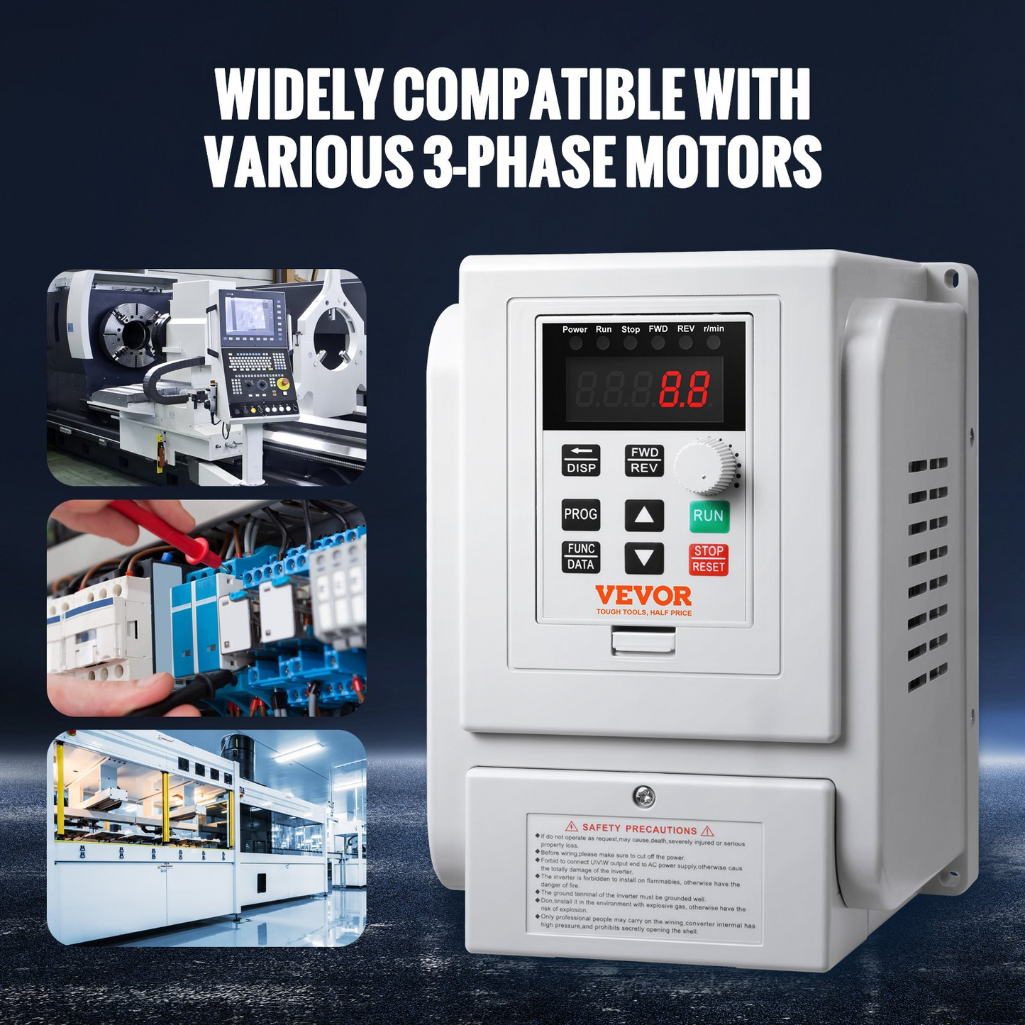 VEVOR VFD 2.2KW 10A 3HP Variable Frequency Drive for 3-Phase Motor Speed Control