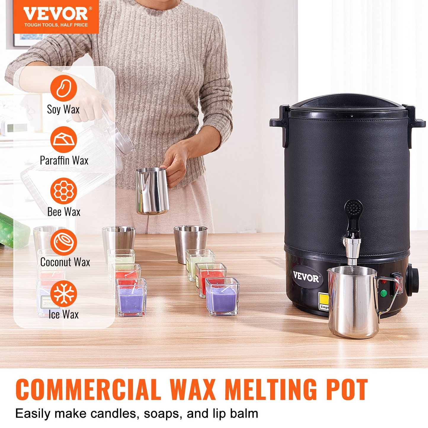 VEVOR Wax Melter for Candle Making, 6.5 Liter Large Electric Wax Melting Pot Easy Pour Spout, 9-level Temperature Control, Easy Clean for Candle Soap Cream Beauty Bulk Production Business or Home