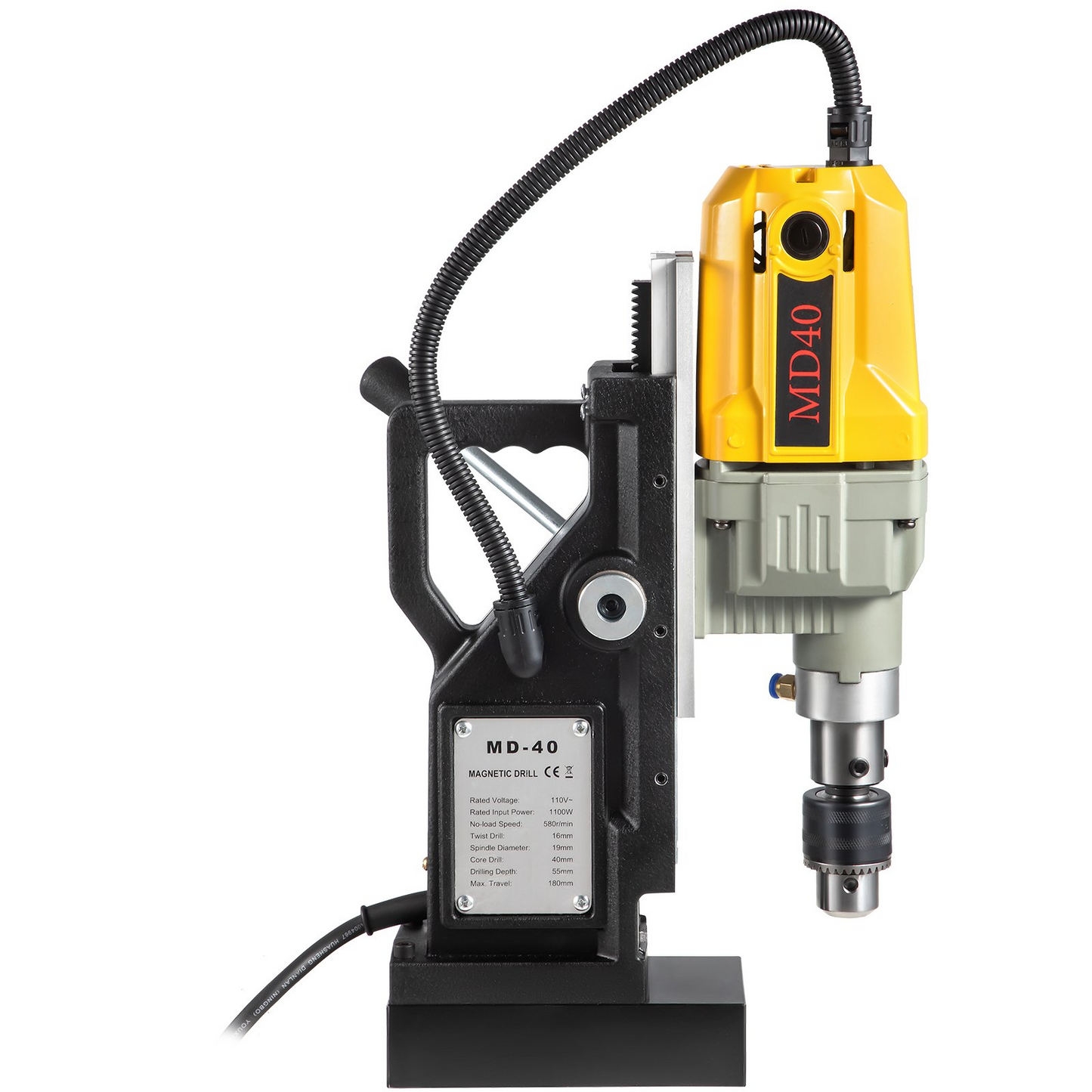 VEVOR Magnetic Drill, 1100W 1.57" Boring Diameter, 2697lbf/12000N Portable Electric Mag Drill Press with 7 Bits, 580 RPM Max Speed Drilling Machine for any Surface and Home Improvement