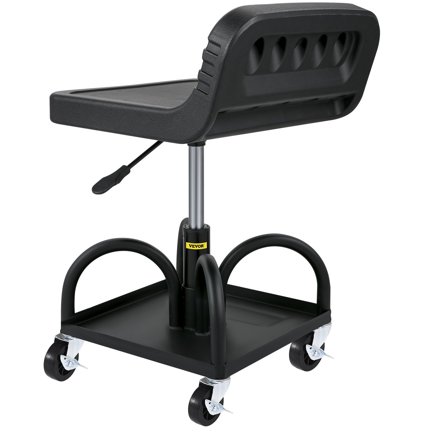 VEVOR Rolling Garage Stool, 300LBS Capacity, Adjustable Height from 15.7 in to 20.5 in, Mechanic Seat with 360-degree Swivel Wheels and Tool Tray, for Workshop, Auto Repair Shop, Black