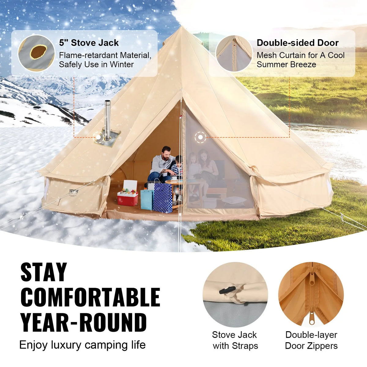 VEVOR 5-8 Person Canvas Glamping Bell Tent - view 3