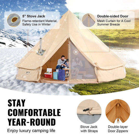 VEVOR 10-12 Person Canvas Glamping Bell Tent, Breathable Waterproof Yurt Tent with Stove Jack and - view 1